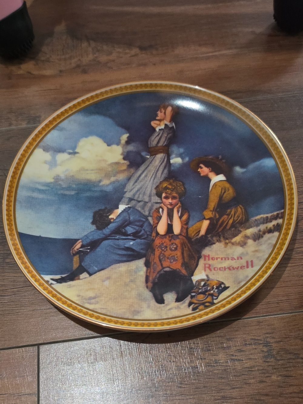 Norman Rockwell Plate — Navy Blue, Cream & Gold Coastal Illustration